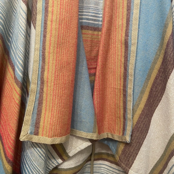 Wool rich Pemberton Striped Cardigan in Red, Blue, and Tan - Picture 2 of 6